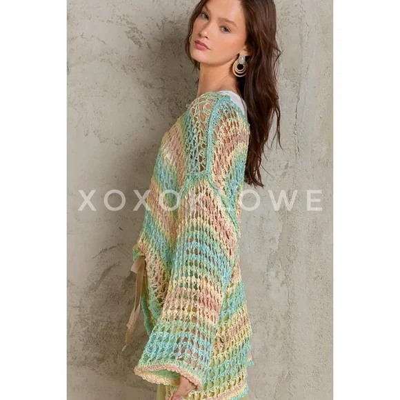 POL Tropical Striped Open Crochet Sweater Oversized - Picture 4 of 10